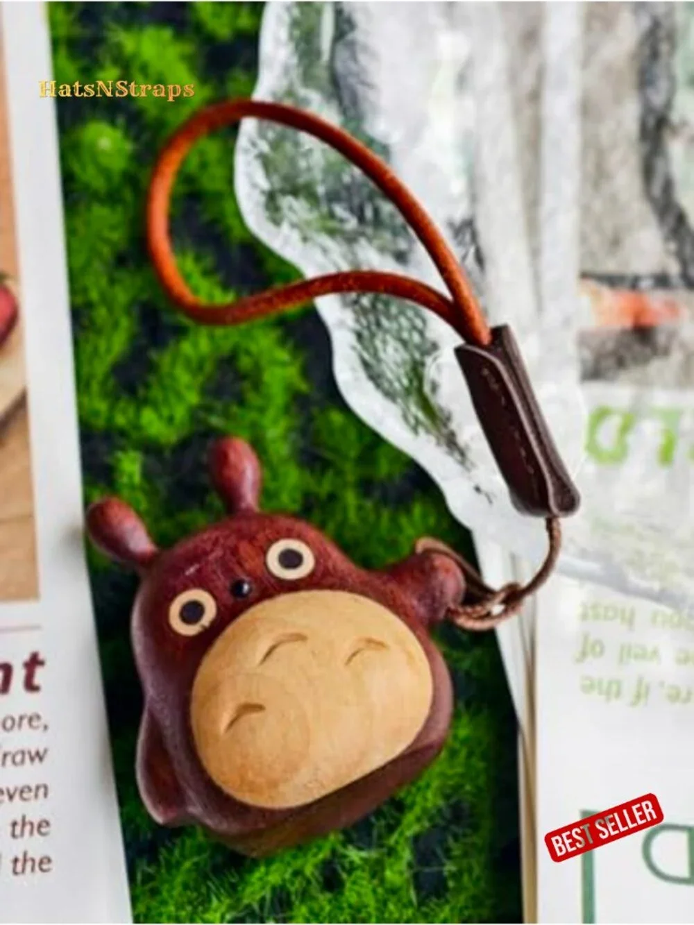 Hand Carved Wooden Totoro Charm Keychain Bag Purse Accessory Gift